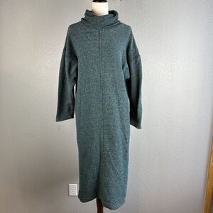 Akimbo Sustainable Midi Sweater Dress Size Large Green Cotton Minimal Lagenlook